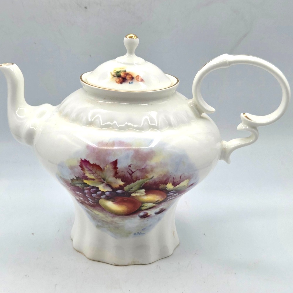 Royale‎ Garden Bone China Staffs England Teapot Fruit  Pattern Signed: D Wallace